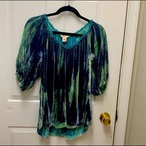 Sundance Silk Velvet Blouse Short Sleeve V-Neck M